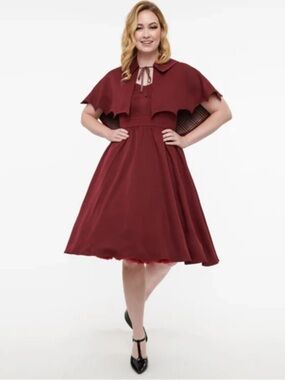 Unique Vintage Hocus Pocus Burgundy Dress with Capelet (S)